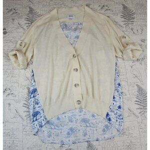 NEW KOCH SWEATER CREAM BLUE WHITE PRINT COTTON CASHMERE BLD SIZE SMALL S